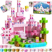 (Pink Castle) Magnetic Minecraft Building Blocks For Children With Plastic Play Construction Educational