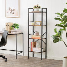 Étagère échelle industrielle à 4 niveaux, haute et fine, en bois et métal, idéale pour le bureau, le salon ou la chambre à coucher, couleur