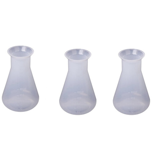 3 x Baloane Erlenmeyer transparente din plastic pentru laborator, 250 ml