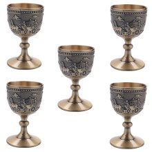 5 coupes à vin classiques en métal, petits gobelets faits main en cuivre sculpté, motif décoratif