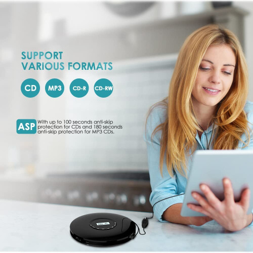 Φορητό επαναφορτιζόμενο CD player, φορητό CD player αυτοκινήτου, 1400mAh CD Walkman, 1
