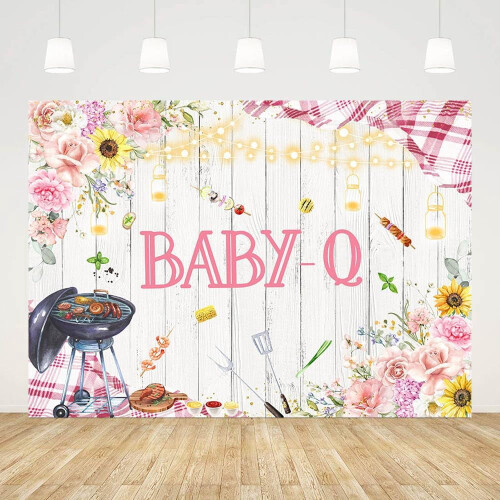 Φόντο για baby shower με μπάρμπεκιου για αγόρια, μπλε φόντο φωτογραφίας Baby-Q, ρουστίκ 1