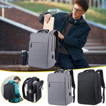Maxiaoxia dubbellaagse reisrugzak met laptopvak, USB-oplaadpoort en hoofdtelefoonaansluiting, compatibel met de meeste laptops, voor school, werk en