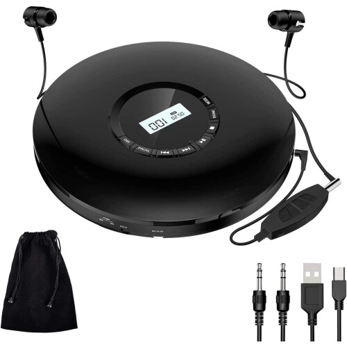 Φορητό επαναφορτιζόμενο CD player, φορητό CD player αυτοκινήτου, 1400mAh CD Walkman,