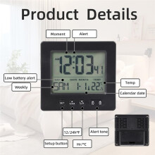 Digital Radio Alarm Clock, Radio Alarm Clock with 2 Alarm Times, Thermometer, Radio-Controlled Clock, 5-Minute
