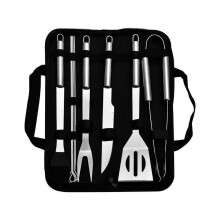 Ensemble de 10 ustensiles de barbecue en acier inoxydable : spatule, fourchette, pince, couteau, brosse, brochettes. Idéal pour le camping et la