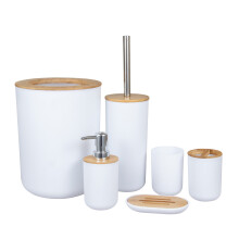Conjunto de banheiro Zeceouar com 6 peças, incluindo saboneteira, porta-escova de dentes, escova de vaso sanitário, lixeira, copo e saboneteira -