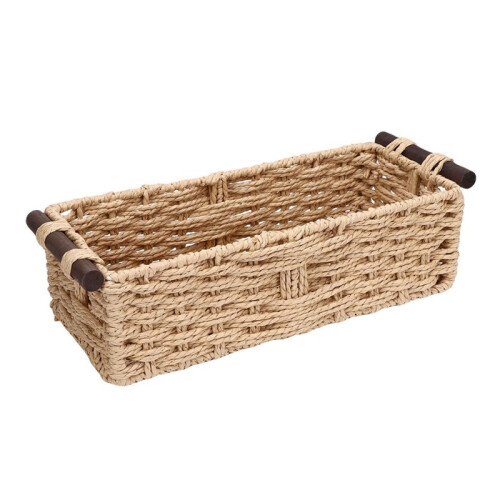 Rectangular Storage Baskets Wicker Style with Wooden Handles Nesting Organiser for Home 1
