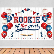 Dekorasjoner til baseballfest, kompatibel med årets nybegynner-1-årsdagsbanner, 15x12 cm sportstema-bakgrunn for gutte- og barnefestfotoboks