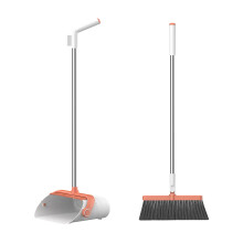 Ensemble balai et pelle à poussière amélioré avec dents, manche long, pour une utilisation intérieure et extérieure, compatible avec garage,