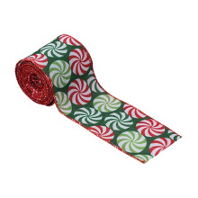 Fita vermelha e rosa com estampa de bengala doce para laços de guirlanda, embrulho de presentes, decoração de festas, compatível com artesanato