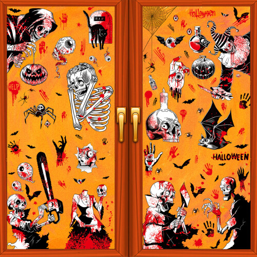 SUSUchens Αυτοκόλλητα παραθύρου για το Halloween, τρομακτικά αποτυπώματα χεριών ζόμπι, 2