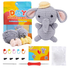Trealamh Cróiseála Eilifint DIY le Snáthaidí Snáth Cniotála Bábóg Plush Éasca