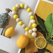 1/2 piezas de guirnalda de borlas de limones con cuentas de madera, adornos colgantes de pared, estilo bohemio, rústico, campestre, para fiestas y