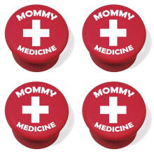Zestaw silikonowych korków do butelek z winem i napojami 4 sztuki Funny Mom Mother Mommy Medicine (czerwony)