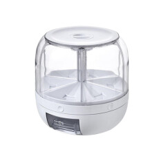 Distributeur de stockage alimentaire Poaug à 6 compartiments, rotation à 360, distribution en un clic pour riz, céréales et grains - Blanc