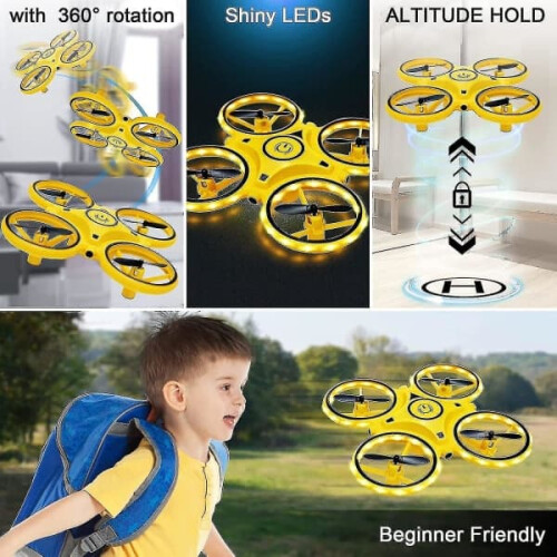 Minidrone til børn, bevægelsesstyring, håndstyrede droner med sensor, indendørs drone til børn blå 2