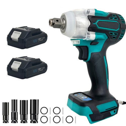 Electric Impact Gun Kit with 2 Batteries and 4-Piece Socket Set 1