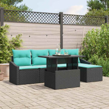 vidaXL Gartensofa-set 6 stk. Schwarz und Blau Poly-Rattan