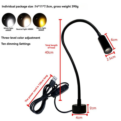 Lâmpada de Trabalho Magnética de 3W com LED, Haste Flexível e Base Magnética, Ideal para Tornos e Máquinas B 2