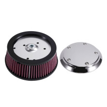Air Cleaner Chrome Cover & 6-Hole & Red Filter Element Kit for Touring Dyna Wide Glide FXDWG