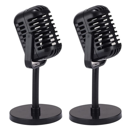 2X Vintage Microfoon Prop,Plastic Nep Microfoon,Retro Microfoons voor Kostuum & Rollenspel,Antiek Microfoonpodium