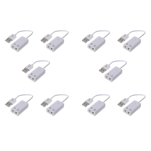 10pcs 3.5mm Microphone Earphone Socket USB 2.0 Sound Card Speaker Audio Adapter White