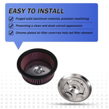 Air Cleaner Chrome Cover & 6-Hole & Red Filter Element Kit for Touring Dyna Wide Glide FXDWG