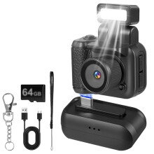 Retro Camera, 1080p CMOS Sleutelhangercamera met LED-Flitser Videorecorder voor Kinderfotografie (64 GB)