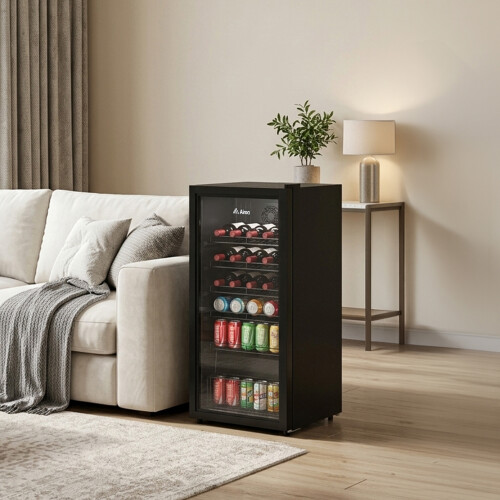 Living And Home 99L Freestanding Beverage Cooler Drinks Fridge, Refrigerator with LED Light