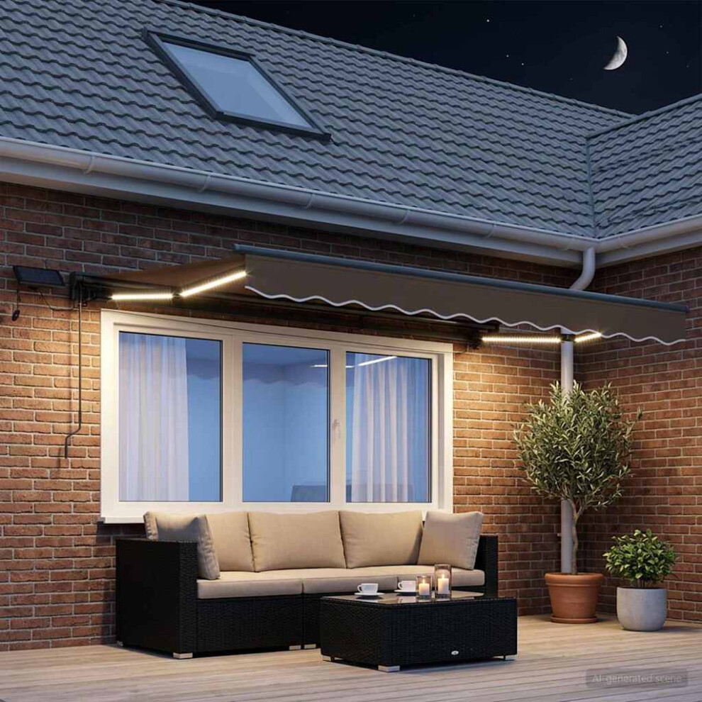 Vidaxl Manual Awning Frame With Leds Taupe 3.5 X 2.5 M