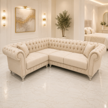 (Pink Velvet, Fabric Swatch) Chesterfield Style 4/5/6-Seater Sofa Corner Settee Chaise Lounge Couch Sofa for Living Room