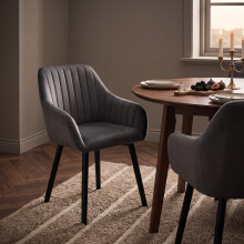 (Dark Grey, Set of 2) Velvet Dining Chairs with Armrests, Nordic Fabric Accent Chair with Solid Wood Legs - GOEURVANT