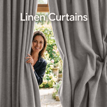 (90W x 90D-Curtain Pair, Beige) 260GSM Linen Curtains Blackout Thermal Insulated Drapes | 100% Light Blocking & Ready Made