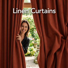 (66W x 72D-Curtain Pair, Rust) 260GSM Linen Curtains Blackout Thermal Insulated Drapes | 100% Light Blocking & Ready Made