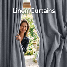 (90W x 90D-Curtain Pair, Grey) 260GSM Linen Curtains Blackout Thermal Insulated Drapes | 100% Light Blocking & Ready Made
