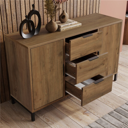 (2 Doors) Dark Oak Sideboard Cabinet, 2 Doors & 3 Drawers