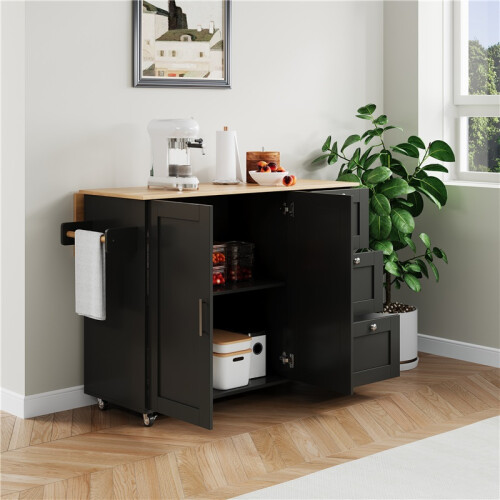 Fold-Top Rolling Island Cart – 135x44x90cm 2