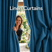 (66W x 72D-Curtain Pair, Blue) 260GSM Linen Curtains Blackout Thermal Insulated Drapes | 100% Light Blocking & Ready Made