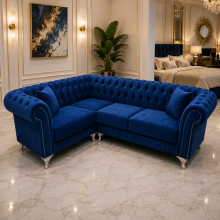 (Pink Velvet, 4 Seater (Right hand)) Chesterfield Style 4/5/6-Seater Sofa Corner Settee Chaise Lounge Couch Sofa for Living Room
