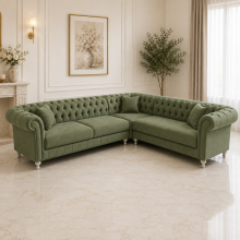 (Silver Velvet, Fabric Swatch) Chesterfield Style 4/5/6-Seater Sofa Corner Settee Chaise Lounge Couch Sofa for Living Room