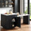 (Black, MDF) Expandable Kitchen Island 133-202cm 2Drawers 3