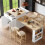 (White, MDF) Expandable Kitchen Island 133-202cm 2Drawers 1