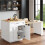 (White, MDF) Expandable Kitchen Island 133-202cm 2Drawers 3