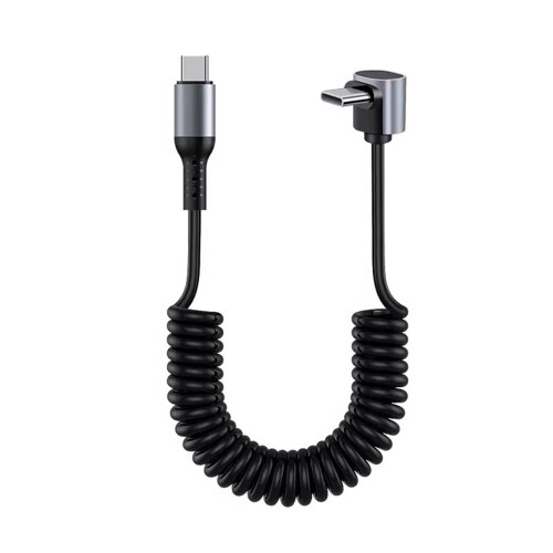 Coiled USB C Cable Fast Data Transfer Stretchable To 150CM 100W Rapid Charging Black