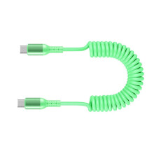 Telescopic Type C Data Cable Male to Male Connectors Spring Coiled Power Wire Green