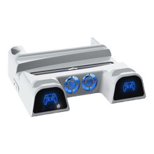Double Controller Charger Stand Charging Dock with 10-slot Disc Organiser for P5 White