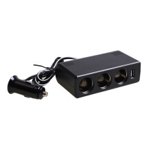24V to 12V 3 Socket Cigarettes Lighters USB Charging Adapter Charging Cable Black