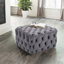 Square Velvet Upholstered Buttoned Footstool