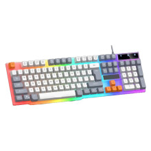 Ergonomic Wire Keyboard with Breathing Lighting Thin Film Technology for Gaming White
